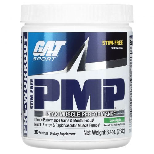 GAT, PMP, предтренировочный комплекс, для максимальной производительности мышц, зеленое яблоко, 238 г (8,4 унции)