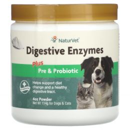 NaturVet, Digestive Enzymes Plus Probiotic, For Dogs & Cats , 4 oz (114 g)