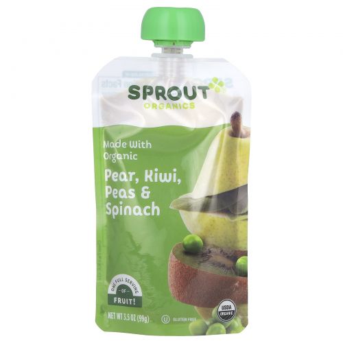 Sprout Organic, Organic Baby Food, 6 Months & Up, Pear Kiwi Peas Spinach, 3.5 oz (99 g)