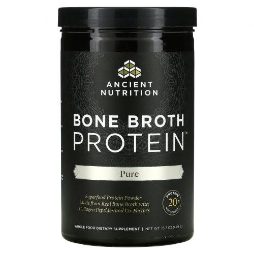 Ancient Nutrition, "Белок костного бульона", чистый белковый порошок без ароматизаторов, 15,7 унции (445 г)