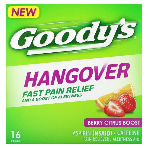 Goody's, Hangover, средство для быстрого облегчения боли, ягодный и цитрусовый, 16 пакетиков