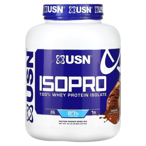 USN, IsoPro, 100% изолят сывороточного протеина, шоколад, 1814 г (4 фунта)