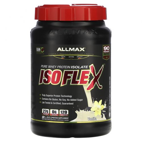ALLMAX Nutrition, Isoflex, 100% Ultra-Pure Whey Protein Isolate (WPI Ion-Charged Particle Filtration), Vanilla, 2 lbs (907 g)
