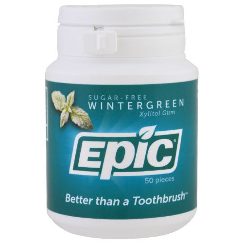 Epic Dental, Xylitol Gum, Sugar Free, Wintergreen, 50 Pieces