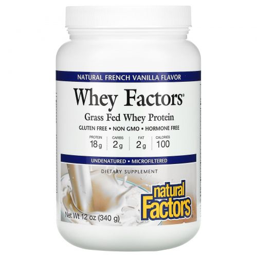 Natural Factors, Whey Factors, Grass Fed Whey Protein, Natural French Vanilla, 12 oz (340 g)