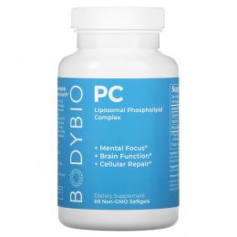 BodyBio, PC, Complex of Phospholipids, 1,300 mg, Non-GMO 60 Softgels