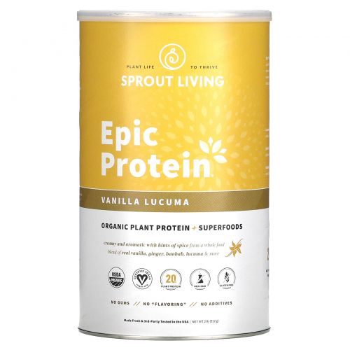 Sprout Living, Epic Protein, Organic Plant Protein + Superfoods, Vanilla Lucuma, 2 lb (910 g)