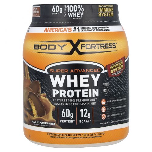 Body Fortress, суперусовершенствованный сывороточный протеин, со вкусом шоколада и арахисовой пасты, 810 г (1,78 фунта)