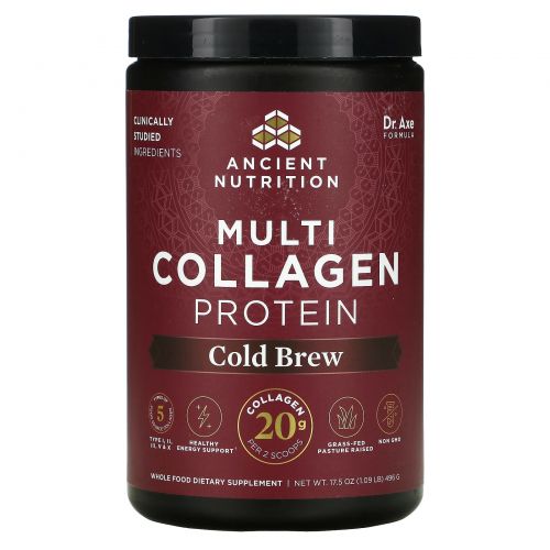 Dr. Axe / Ancient Nutrition, Multi Collagen Protein, Cold Brew Collagen, 17.6 oz (500 g)