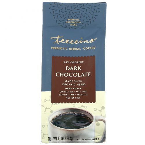 Teeccino, Prebiotic Herbal Coffee, Dark Roast, Caffeine Free, Dark Chocolate, 10 oz (284 g)