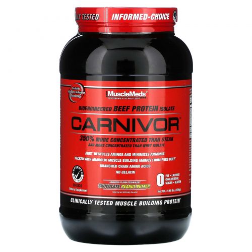 MuscleMeds, Carnivor, изолят говяжьего белка, полученный с помощью биоинженерии, со вкусом шоколада и арахисового масла, 938 г (2,06 фунта)