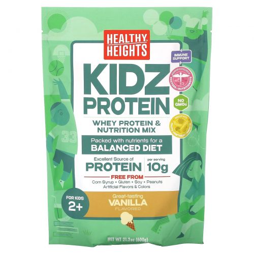 Healthy Heights, Kidz Protein, протеин для детей от 2 лет, ванильный вкус, 600 г (21,2 унции)