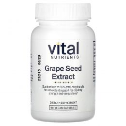 Vital Nutrients, экстракт виноградных косточек, 90 веганских капсул