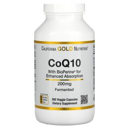 California Gold Nutrition, Коэнзим Q10 фармацевтической чистоты (ФСША) с Bioperine, 200 мг, 360 растительных капсул