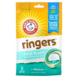 Arm & Hammer, Ringers, Dental Treats for Dogs, Medium, Mint, 5 Pieces