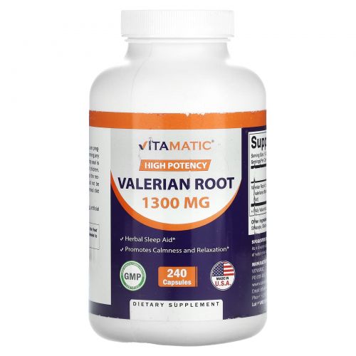 Vitamatic, Корень валерианы, высокоэффективный продукт, 1300 мг, 240 капсул