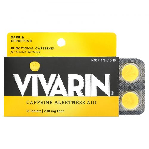 Vivarin, кофеин, добавка для поддержки концентрации внимания, 200 мг, 16 таблеток