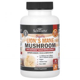 BioSchwartz, Organic Lion's Mane Mushroom with Bioperine Black Pepper Extract, 90 Veggie Caps