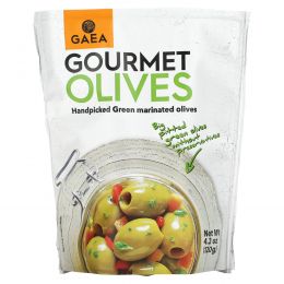 Gaea, Gourmet Olives, Marinated Pitted Green Olives, 4.2 oz (120 g)