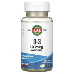 KAL, D-3, 10 мкг (400 МЕ), 100 мягких таблеток