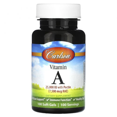 Carlson, Витамин A, 7500 мкг RAE (2500 МЕ), 100 мягких таблеток