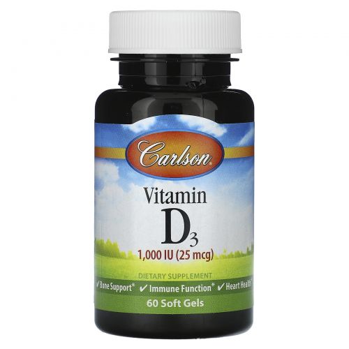 Carlson, Витамин D3, 25 мкг (1000 МЕ), 60 мягких таблеток