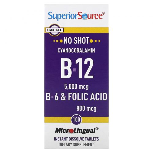 Superior Source, витамины B12, B6 и фолиевая кислота, 100 быстрорастворимых таблеток MicroLingual