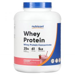 Nutricost, концентрат сывороточного протеина, со вкусом клубничного молочного коктейля, 2268 г (5 фунтов)