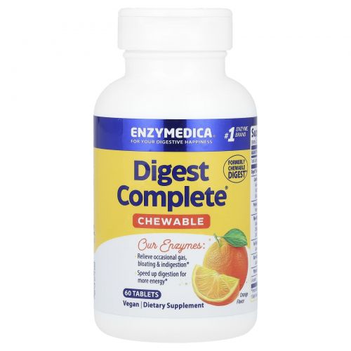 Enzymedica, Digest, Complete Digestion Formula, Orange Flavor, 60 Chewable Tablets