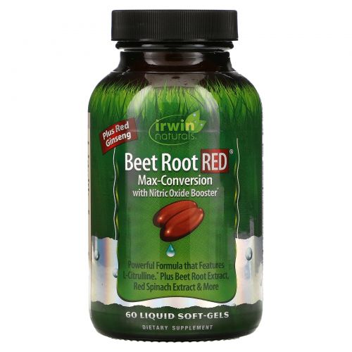 Irwin Naturals, Beet Root RED, Максимальная конверсия с ускорителем окиси азота, 60 мягких капсул с жидким наполнителем