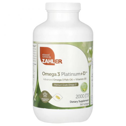 Zahler, Omega 3 Platinum+D, продвинутая формула Омега 3 с витамином D3, 3000 мг, 360 мягких таблеток