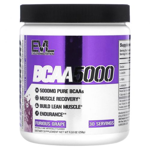 EVLution Nutrition, BCAA 5000, Белый Виноград, 9,1 унции (258 г)