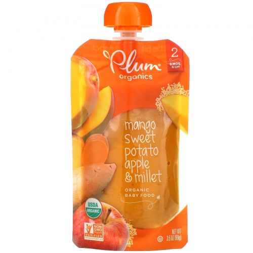 Plum Organics, органическое детское питание, этап 2, манго, батат, яблоко, пшено, 99 г (3,5 унции)