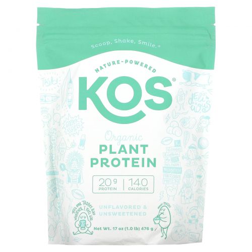 KOS, Органический растительный протеин, без добавок, 476 г (1 фунт)