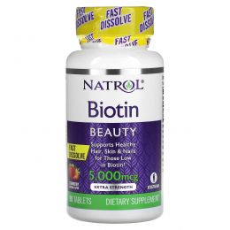 Natrol, Биотин (Biotin), с клубничным вкусом, 5000 мкг, 90 таблеток