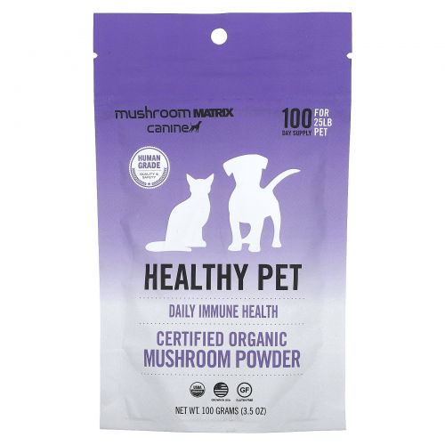 Mushroom Matrix Canine, Healthy Pet, сертифицированный органический грибной порошок, для домашних животных, 9 кг (25 фунтов), для собак и кошек, 100 г (3,5 унции)