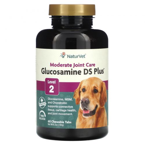 NaturVet, Glucosamine DS Plus, умеренный уход за суставами, уровень 2, для собак и кошек, 60 жевательных таблеток, 180 г (6,3 унции)