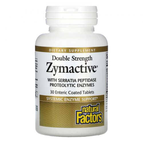 Natural Factors, Zymactive, двойная сила действия, 30 таблеток, покрытых кишечнорастворимой оболочкой