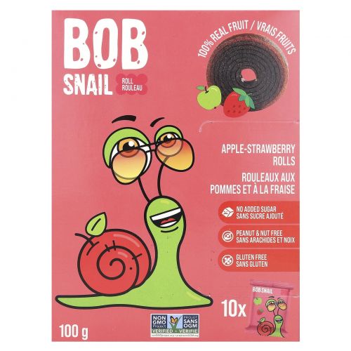 Bob Snail, фруктовые рулетики, яблоко и клубника, 10 рулетов по 10 г (0,35 унции)