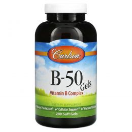 Carlson Labs, B•50 Gel, комплекс витаминов группы B, 200 гелевых капсул