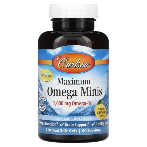 Carlson Labs, Maximum Omega Minis, Natural Lemon Flavor, 1,000 mg, 120 Mini Softgels