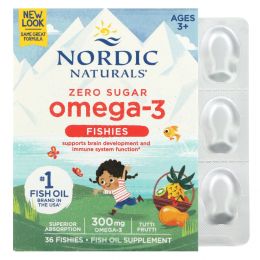 Nordic Naturals, Конфеты в виде рыбок от Nordic с омега-3, со вкусом засахаренных фруктов, 300 мг, 36 конфет