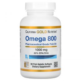 California Gold Nutrition, Омега 800, Рыбий жир фармацевтического класса, 80% EPA / DHA, Триглицеридная форма, Немецкая обработка, Без холестерина, 1000 мг, 90 рыбных желатиновых мягких гелей