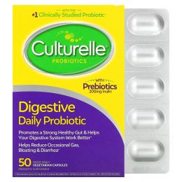 Culturelle, Здоровье системы пищеварения, ежедневная формула с пробиотиками, 50 капсул с растительной оболочке для приема 1 раз в день