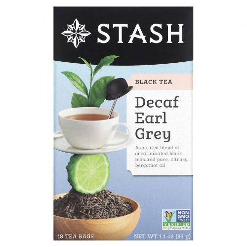 Stash Tea, Earl Grey, чай без кофеина, 18 чайных пакетиков, 1,1 унции (33 г)