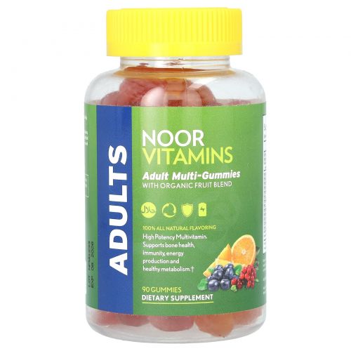 Noor Vitamins, мультивитаминные жевательные таблетки со смесью органических фруктов, для взрослых, 90 жевательных таблеток