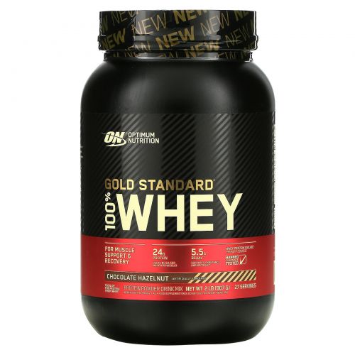 Optimum Nutrition, Gold Standard, 100% сыворотка, фундук в шоколаде, 2 ф. (907 г)