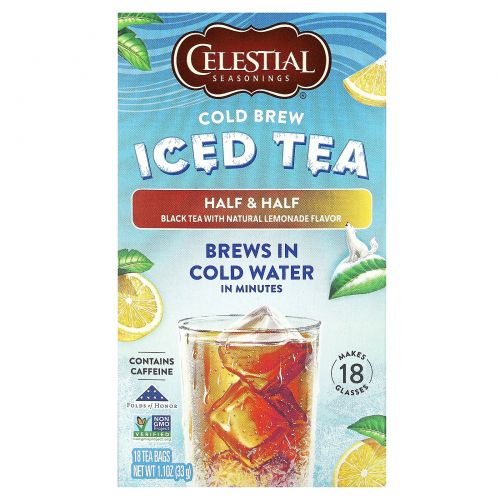 Celestial Seasonings, Холодный чай, половина и половина черного чая с натуральным лимонадом, 18 чайных пакетиков, 33 г (1,1 унции)