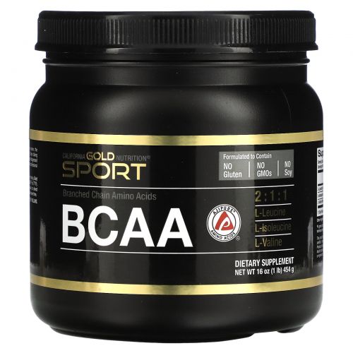 California Gold Nutrition, SPORT, AjiPure, Pure BCAA, Branched Chain Amino Acids, Gluten-Free, 16 унций (454 г)