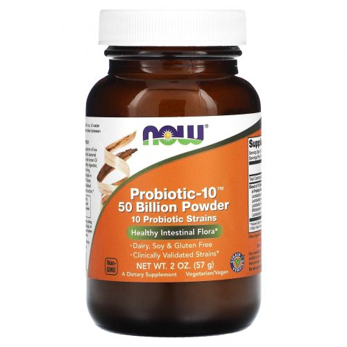 NOW Foods, Пробиотик-10, порошок, 50 миллиардов, 57 г (2 унции)